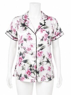 NWT Victoria's Secret Satin Sleep Shirt Button Front Floral Pink Small